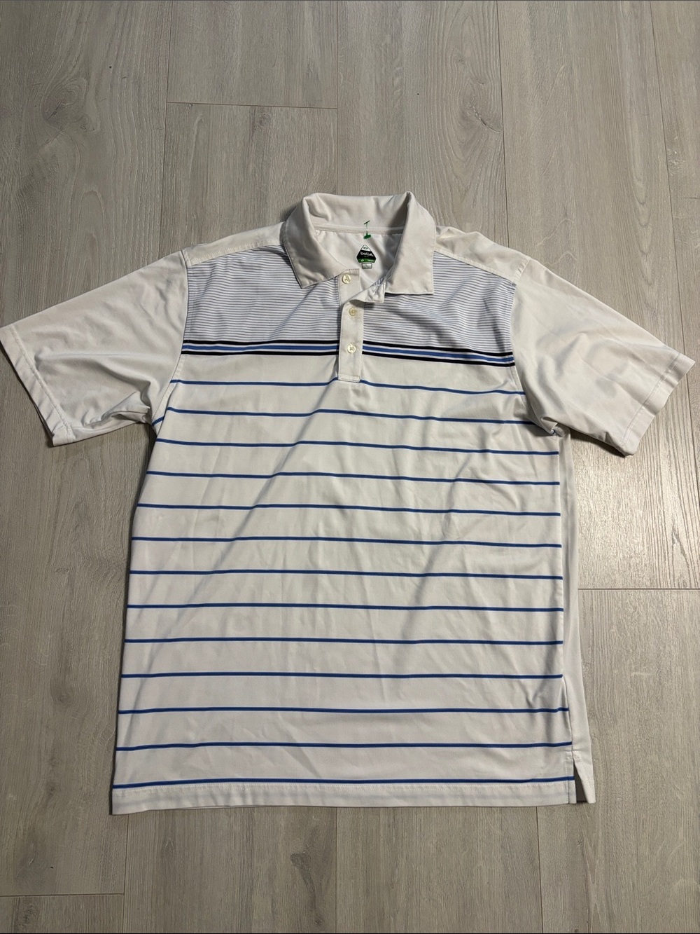 🔥BUNDLESALE Mens L bolle Golf Tech Performance White Polo with Blue Stripes